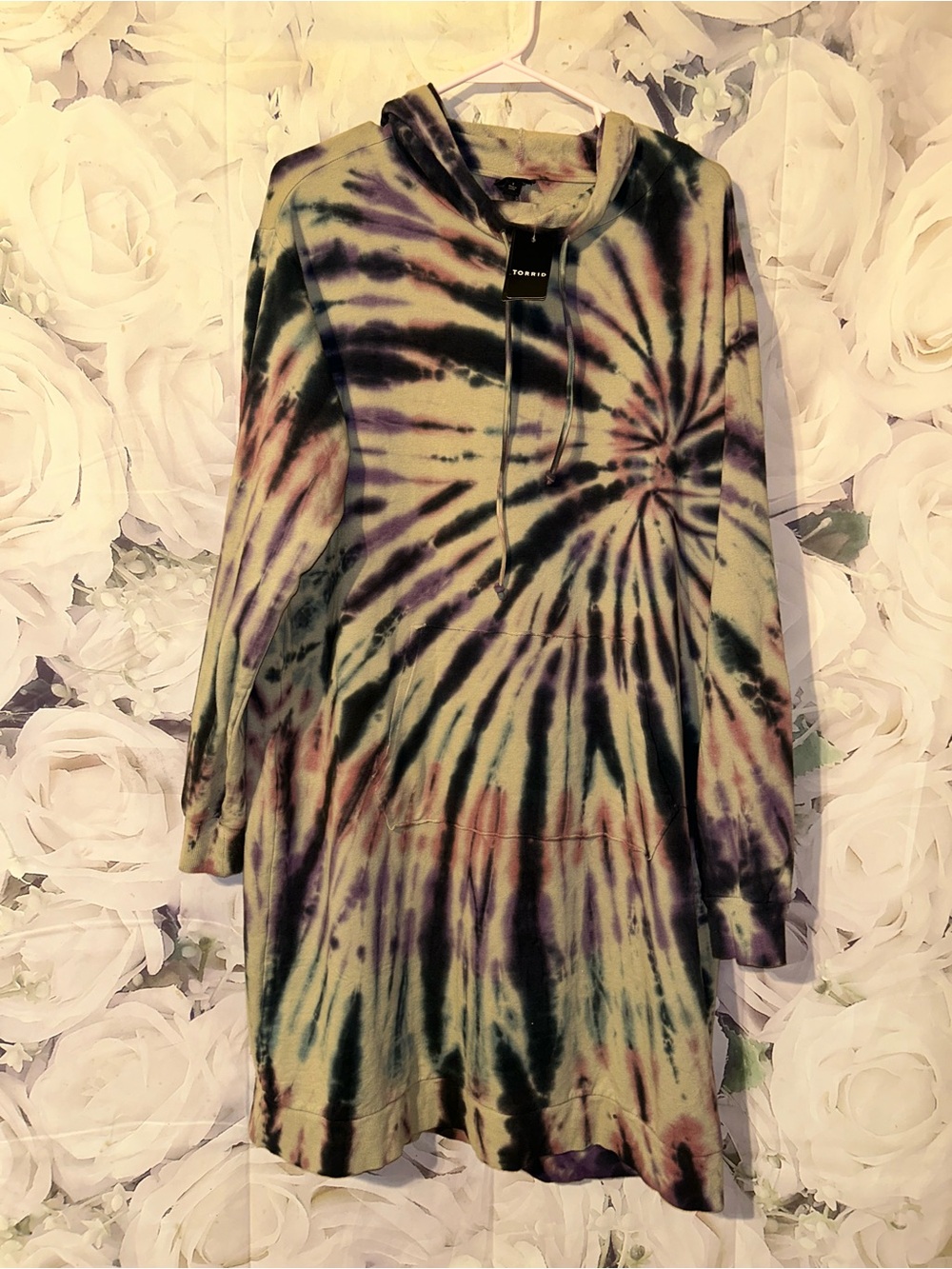 Torrid Long Sleeve Hooded Dress French Terry Multi Tie Dye Size 1X 14-16 New Tag - Picture 2 of 6